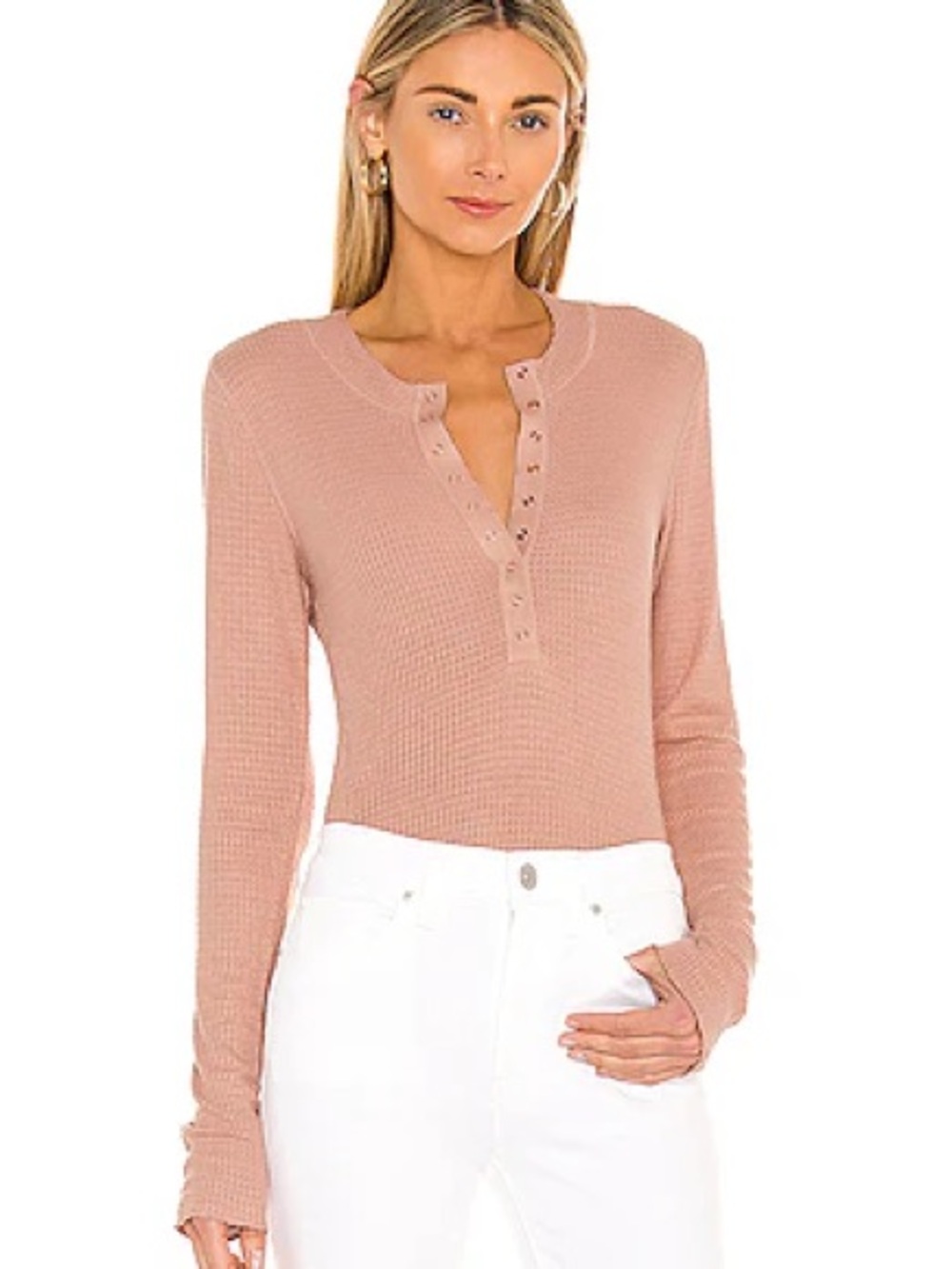 Anthropologie Ribbed Henley Long-Sleeve Top - Dusty Rose